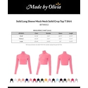 Made by Olivia Womens Solid Long Sleeve Mock Neck Solid Crop Top T Shirt