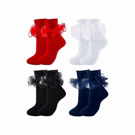Eryueer Big Ruffle Socks Women(Size 5-13) Frilly Ankle Lace Trim Bobby Socks for Loafers, Coquette 80s Vintage Crew