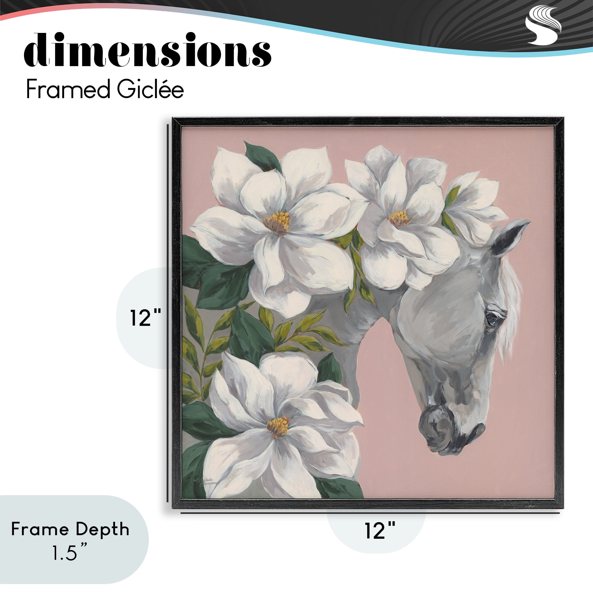 Stupell Industries Sweet Maggie Floral Horse Black Framed Giclee Art, design by Michele Norman