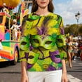 thumbnail image 4 of successthop Women Mardi Gras Blouse Mask Print Crewneck Festival Outfits Lightweight 3/4 Sleeve Tops Vacation Shirts L, 4 of 9
