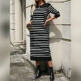 thumbnail image 4 of IDOPIP Womens 2024 Fall Striped Sweater Dresses Long Sleeve Crew Neck Slim Knit Midi Dress M Black, 4 of 7