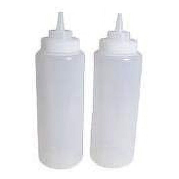 Set of 12 - 32 Oz. (Ounce) Large Clear Squeeze Bottle, Condiment Squeeze Bottle, Open-Tip, Wide Screw-On Spout, Polyethylene Durable Plastic, Diner Style