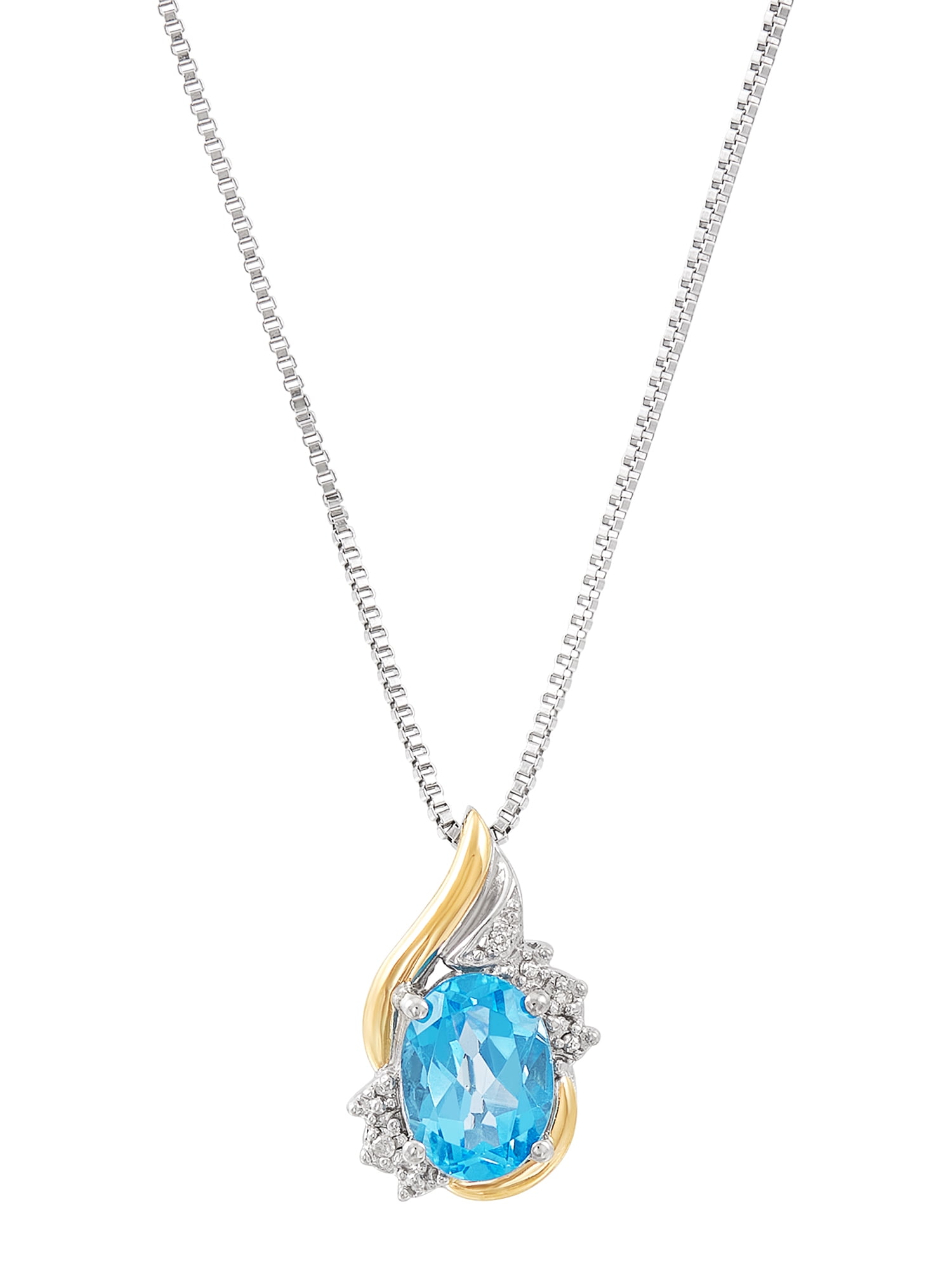 Brilliance Fine Jewelry Genuine Blue Topaz Diamond Accent Necklace in  Sterling Silver and 10kt Yellow Gold,18