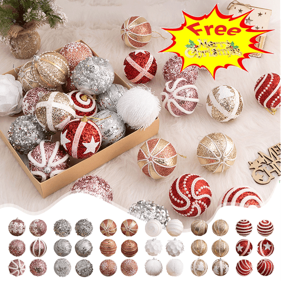 Fwttom 6Pcs 8cm/3.15" Christmas Balls Ornaments, Christmas Shatterproof Ball with Strings - Christmas Decorations for Xmas Tree, Holiday, Wedding, Party, Christmas Ornaments (Free Pendant)