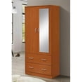 thumbnail image 2 of Hodedah 2 Door Armoire with 2 Drawers Clothing Rod and Mirror in Cherry Wood, 2 of 5