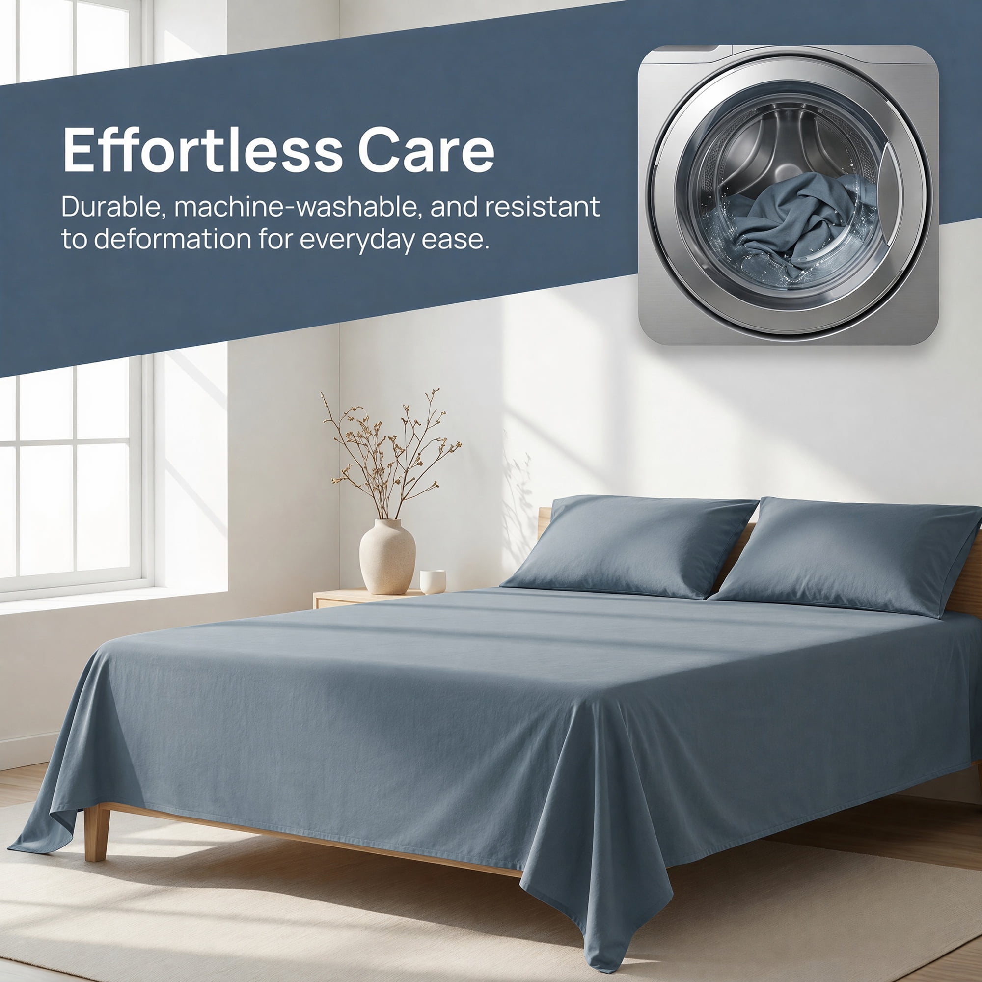 Unique Bargains Cotton Flat Sheet Soft and Cozy Bedding Essential Blue 63"x91"