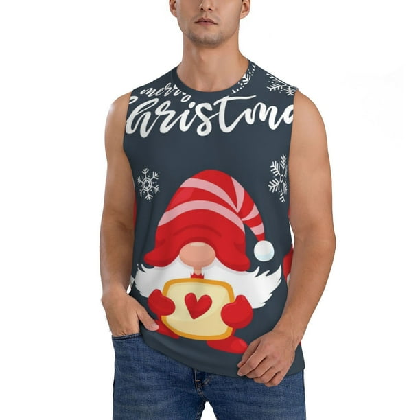 Fotbe Cute Christmas Gnomes (2) Men's Camiseta sin Mangas Estampada para Hombres, Playera Casual para Gimnasio, Entrenamiento, Playa-3X-Large