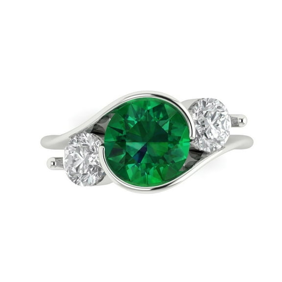 Three-Stone Engagement Ring for Women - 3.5ct Simulated Emerald in 14K White Gold Promise Ring