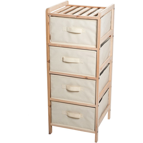 Organization Drawers with Natural Wood Shelf and Four Fabric Storage