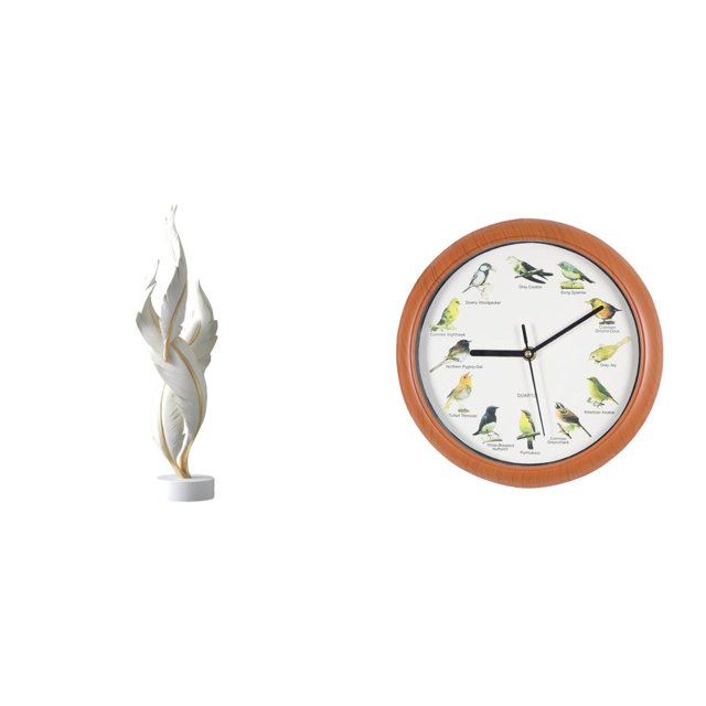Figura decorativa,Escultura de plumas para escritorio,oficina,decoración del hogar,Figura decorativa de escritorio para decoración de mesa del hogar,Reloj de pared,Reloj de pared con pájaro