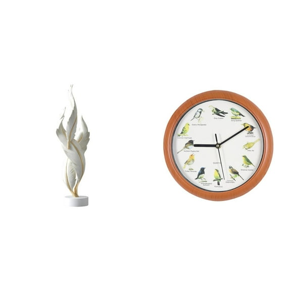 2 Pieces Bird Clock Modern Statue Art Ornament Delicate Resin Styling for Desktop Tabletop Fireplace Mantel