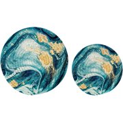 FREEAMG 3D Natural Luxury Marble 2 Pcs Round Woven Pot Holders Trivets Set, 100% Cotton Coasters Placemats for Cooking Baking Hot Dish Pan Pot Bowl Teapot, 9.45 In + 7 In