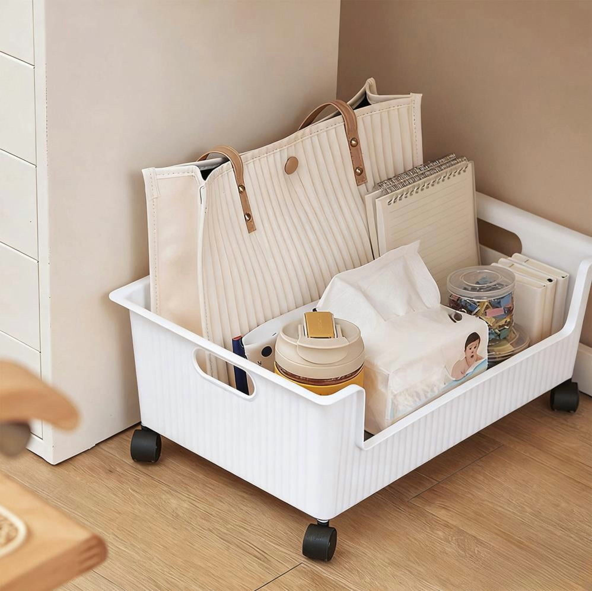 COM1950s Rolling Storage Box,Multi Functional under Desk Organizer with Wheels,Mobile Plastic Storage Bin for Home Office Use,Compact under Shelf Storage Rack and Sorting Container for Stationery