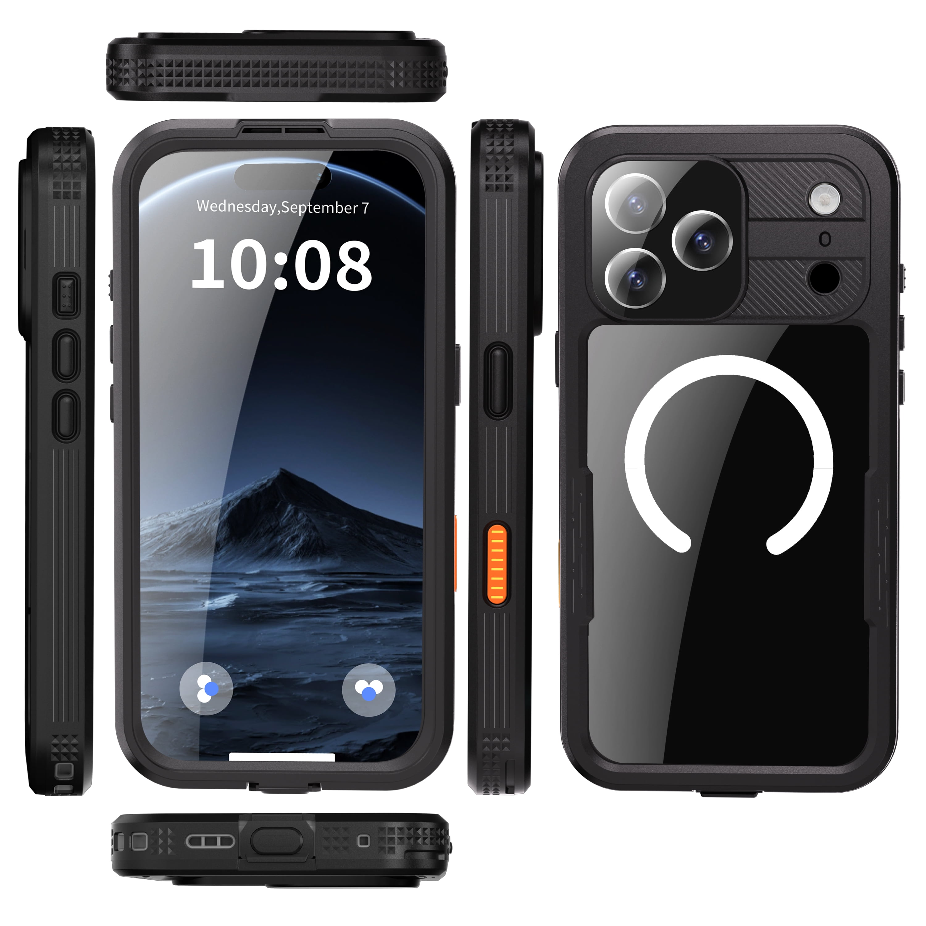 Dteck for iPhone 17 Pro Max Waterproof Case Compatible with MagSafe, Magnetic Waterproof Full Body IP68 Underwater Case Built-in Screen Protector Military Grade Shockproof Case for Men Women,Black