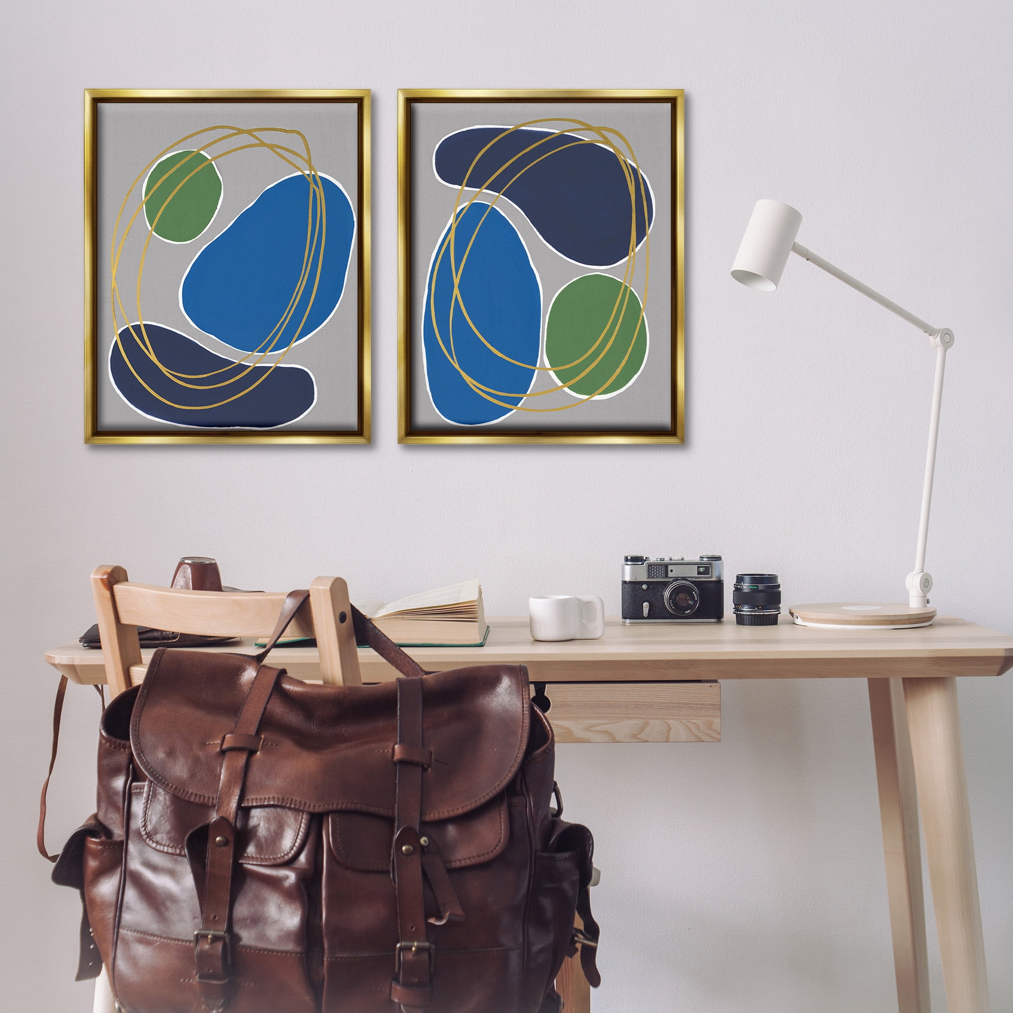 Stupell Industries Contemporary Oblong Shapes Abstract Painting Gold Floater Framed Canvas Art Print Wall Art, 25 x 31, Set of 2