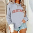 thumbnail image 4 of Sweatshirts for Women Christmas Long Sleeve Round Neck Printing Loose Hoodless Sweatshirts Gray L, 4 of 5