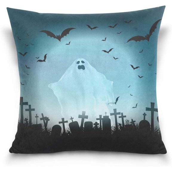 Halloween Landscape Velvet Plush Throw Pillow Cushion Case Cover - 20" x 20" - Invisible Zipper Home Decor Floral for Couch Sofa No Insert