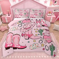 Homewish Chic Cowgirl Boots Full Size Comforter Sets,Tropical Desert Cactus Bedding Comforter Set,Colorful Stars Pattern Bedding Sets For Girls Kids,Luxury Bedroom Decor Reversible,3-Piece