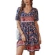 thumbnail image 1 of VISgogo Vestido de verano de manga corta para mujer, estampado de flores a la moda, cuello en V, cintura alta, vestido acampanado VISgogo  moda, 1 of 9