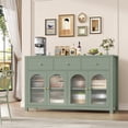 thumbnail image 4 of Homfa 55''Wide Buffet Credenzas, Large Dining Sideboard with 3 Drawers, 4 Glass Doors, Wood Coffee Bar Cabinet, Green, 4 of 8