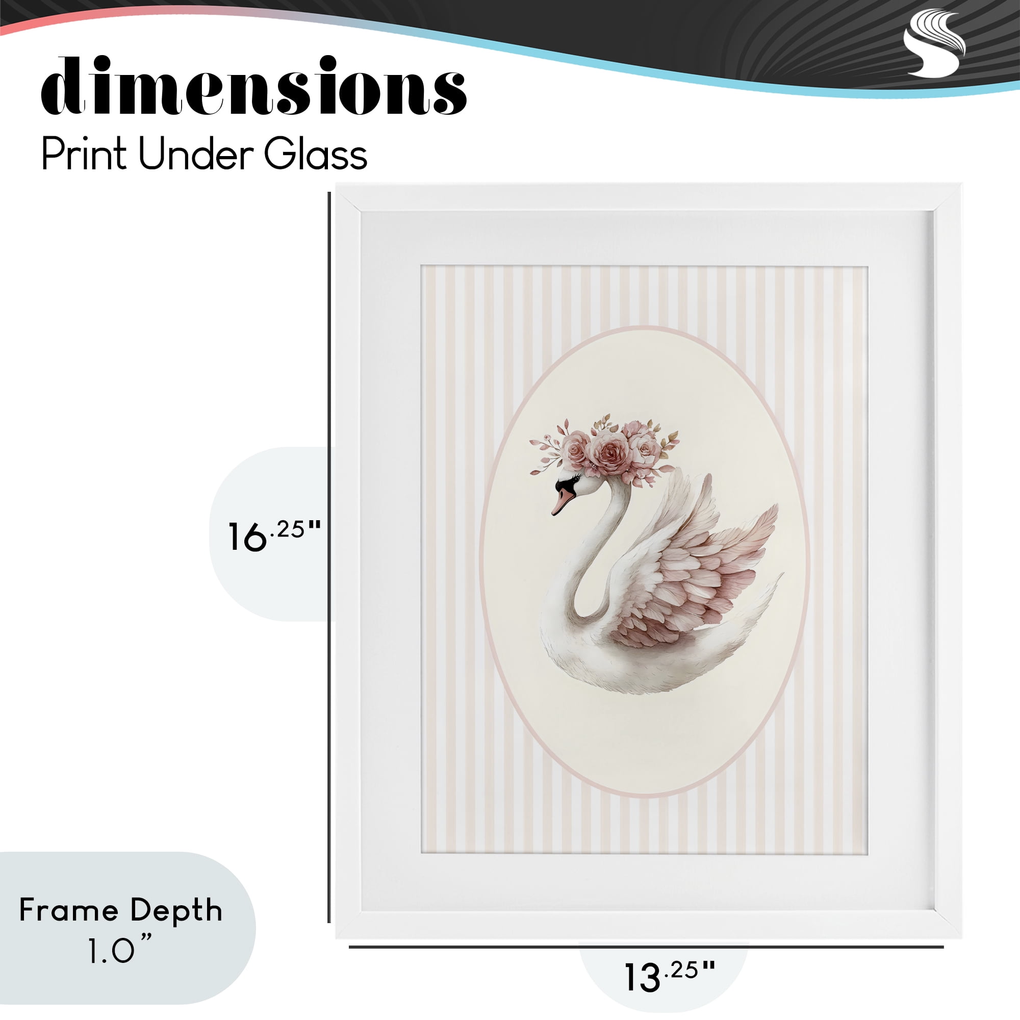 Stupell Industries Nursery Ballerina Swan Striped White Framed Print Under Glass, design by LSR Design Studio