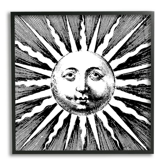 Stupell Industries Detailed Sun with Face Landscape Painting Black Framed Art Print Wall Art, 12 x 12