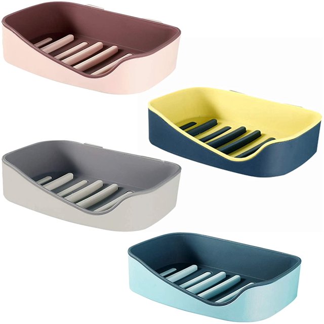 La jabonera con desagüe de 4 piezas se utiliza en mostradores de baños, duchas y cocinas para mantener el jabón seco y limpio sin taladrar.