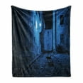 thumbnail image 1 of Urban Soft Flannel Fleece Blanket, Black Cat Crossing Deserted Street at Night Mysterious Old European Town Alley, Cozy Plush for Indoor and Outdoor Use, 50" x 60", Blue Black White, by Ambesonne, 1 of 6