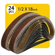 1/2 x 18 inch Sanding Belt Assortment Packs,24 Pcs(8 Each of 80 120 150 Grit) Aluminum Oxide Abrasive Belts for Sander