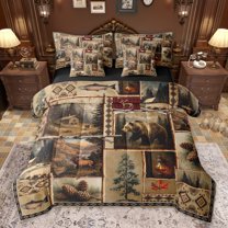 Feelyou Wildlife Bear Print Twin Bedding Sets 7-Piece, Jungle Moose Deer Animal Bedding Comforter Set, Rustic Lake House Reversible Sheet Sets, Ultra Soft Bedroom Decor
