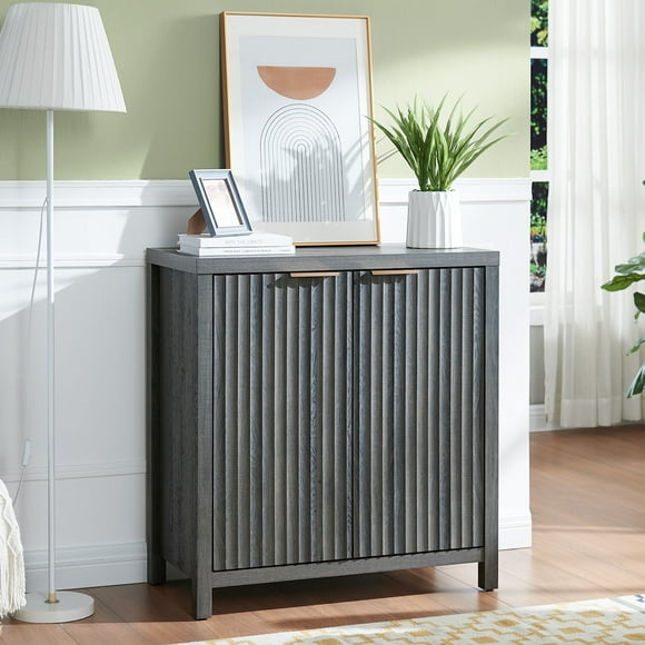 OAKHAM Fluted Sideboard Buffet Cabinet with Adjustable Shelves, Modern Accent Cabinet Console Credenza, Midnight Oak