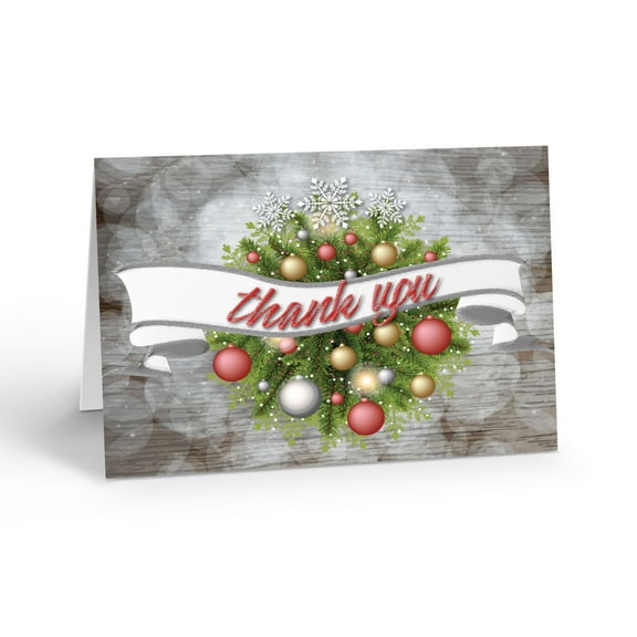 Cute Rustic Christmas Thank You Note Card - 10 Christmas Note Cards with Envelop
