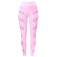 thumbnail image 4 of Leggings For Women Pink Ribbon Butterfly Print Breast Cancer Awareness 4-Way Stretch Casual Tummy Control Leggings, 4 of 5