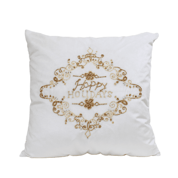 Harkaari, Velvet Hand Beaded Happy Holidays Pillow