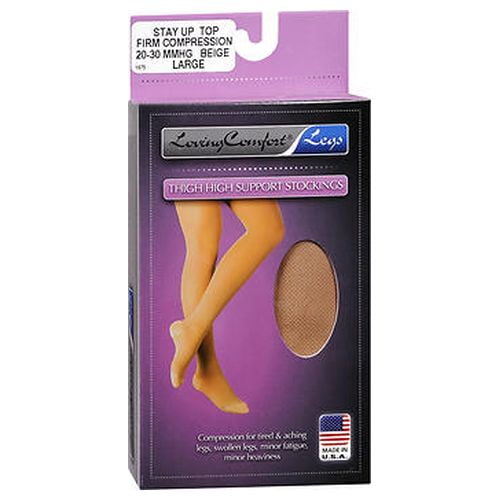 Loving Comfort Legs Thigh High Support Stockings Firm Compression Beige Large, 1 Each