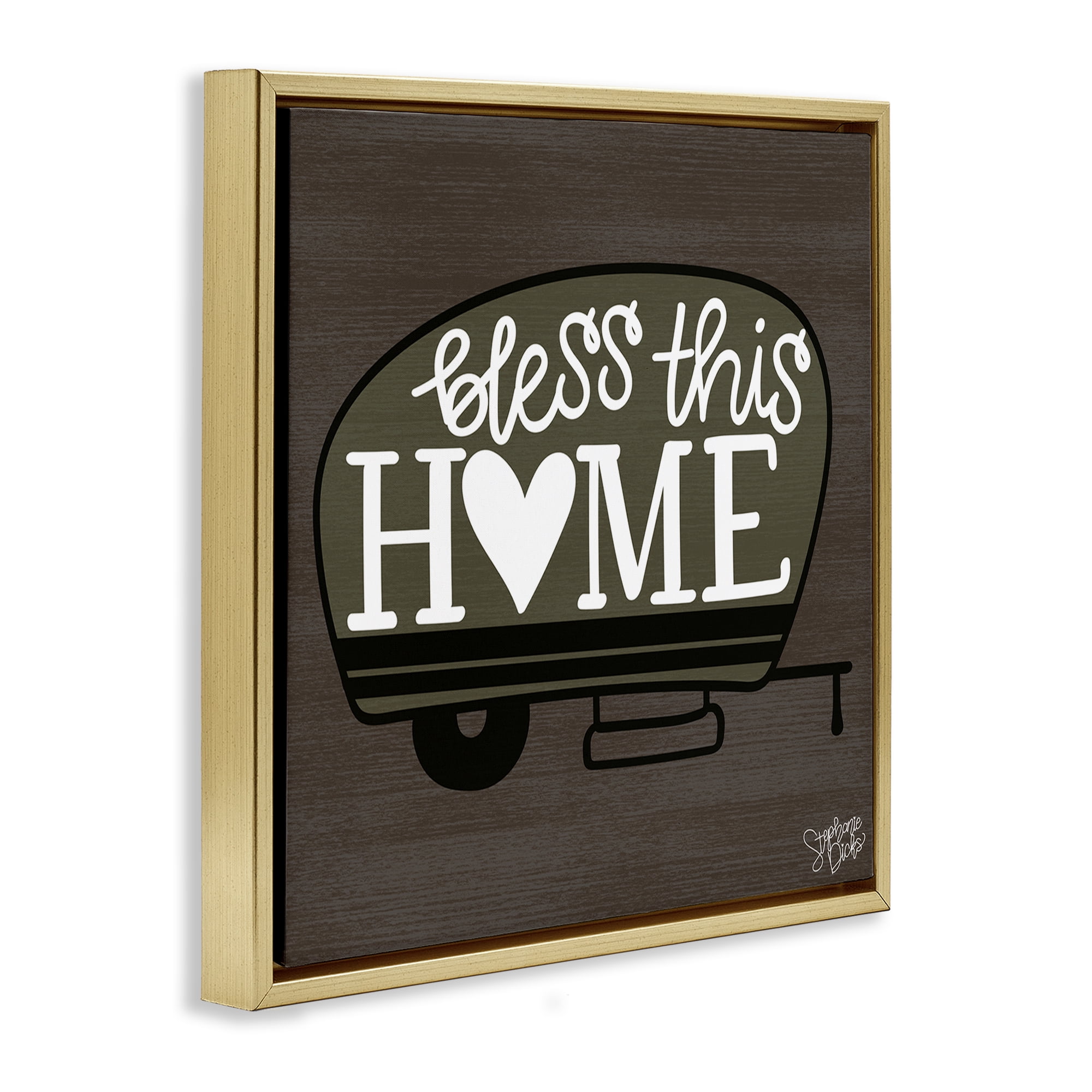 Stupell Industries Bless This Home Camper Text & Numbers Painting Gold Floater Framed Canvas Art Print Wall Art, 18 x 18