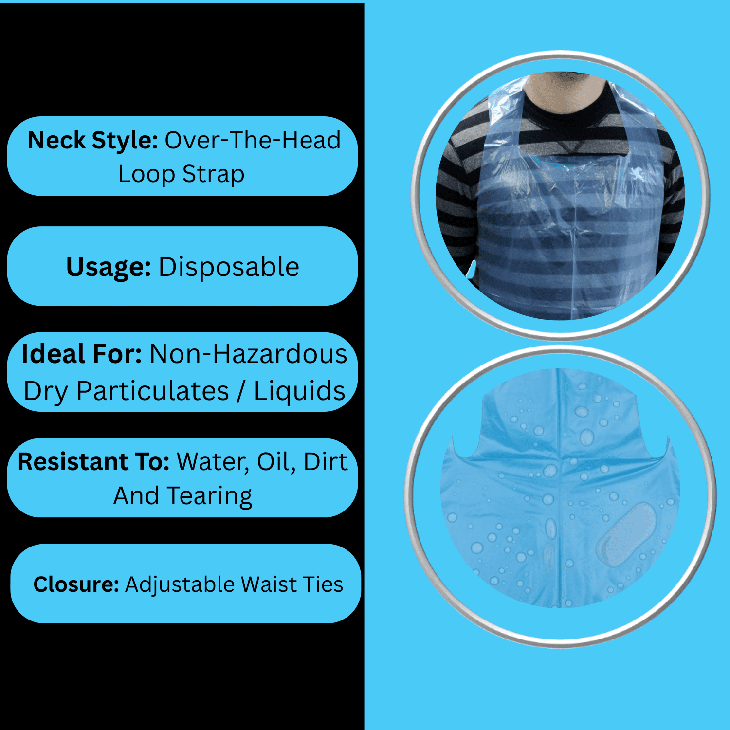 MMBM Disposable Apron Blue Polyethylene 1 Mil Aprons Size: 28 inch x 46 inch - 2000 Pieces
