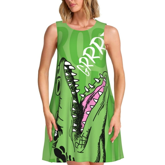 Easygdp CROCODILE HEAD para Vestido Transpirable de Mujer, Vestido Suelto de Manga Corta con Pliegues y Bolsillos para el Verano