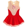thumbnail image 4 of YONGHS Kids Girls Sleeveless Figure Ice Roller Skating Dress Sparkly Mesh Splice Ballet Leotard Tutu Dress Red 16, 4 of 5