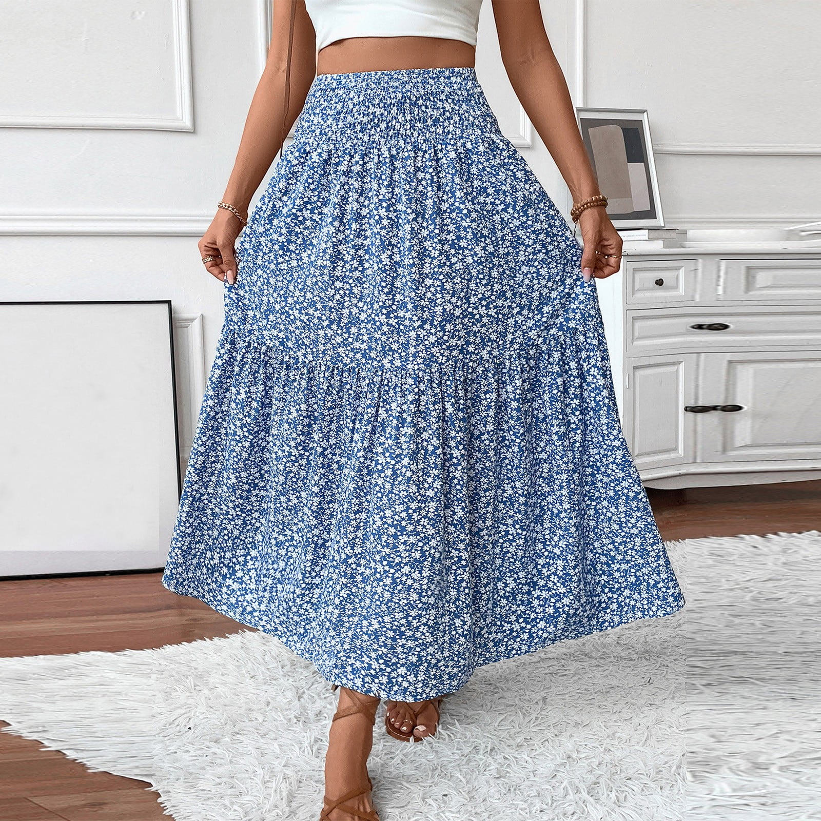 GXIPO Women's Floral Print Midi Maxi Skirts 2025 Summer