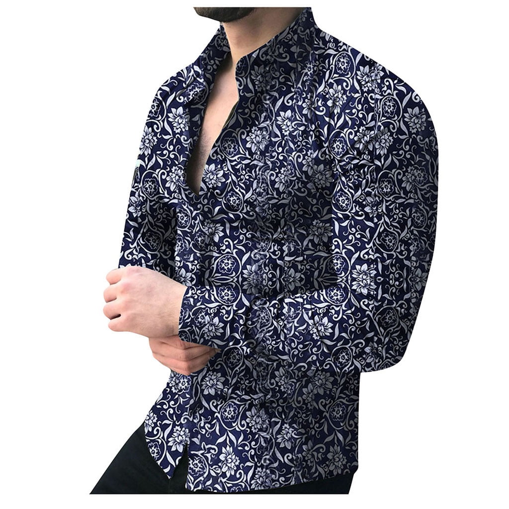 Floral Shirt Collar Mens Asian Size Cotton Shirt 