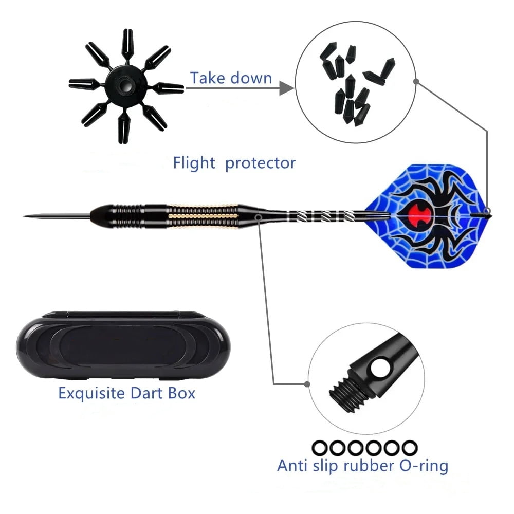 26g Professional Steel Tip Darts Set, 3Pcs Heavy Duty Brass Barrel Darts with Nylon Shaft Protector & Dart Case