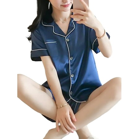 

Keeccty Women 2Pcs Basic Home Wear Button Pajamas Loungewear Sets