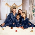 thumbnail image 5 of Pxiakgy Matching Family Christmas Pajamas Set, Silk Satin Long Sleeve Button Down Comfy Loungewear for Couples, Men, Women, Kids Christmas Satin Pajamas for Family 2 Piece Navy1 Kid Size:140, 5 of 8