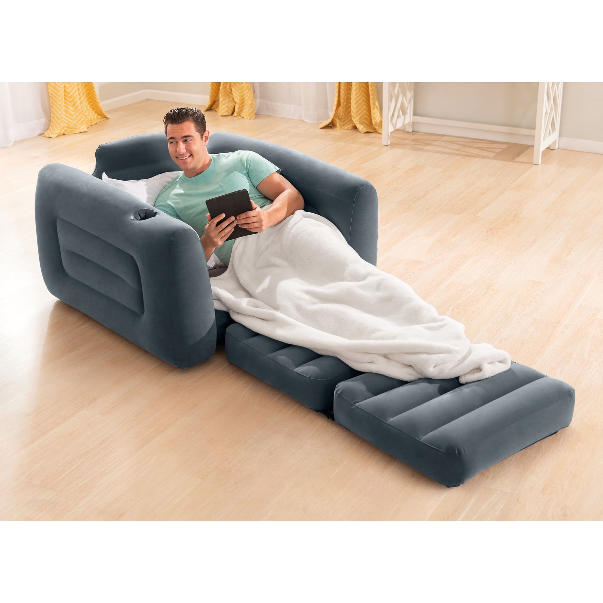 Intex 68565ep inflatable pull out sofa chair and twin bed air mattress sleeper clearance