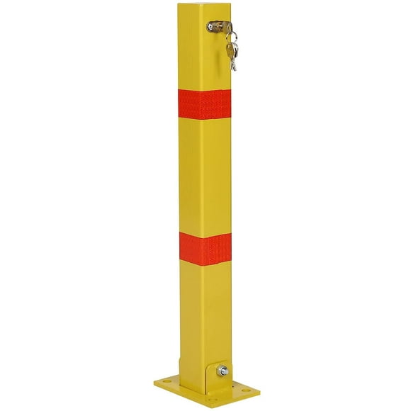 Parking Bollard Safety Bollard Pole Barrier with Lock, 27.6" Steel Car Parking Protection Posts with 4 Free Anchor Bolts for Home Garage Street Decor or Traffic Sensitive Area - Square - Yellow