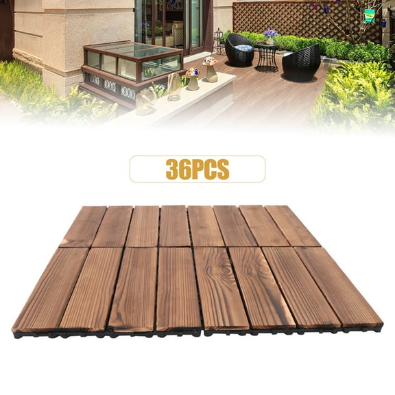 36Pcs Hardwood Interlocking Patio Deck Tiles Wood Flooring DIY Outdoor 12''x12'' for living rooms, bedrooms