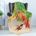 thumbnail image 4 of Hummingbird Soft Flannel Fleece Blanket, Image of Colibri Bird and Flowers Exotic Tree Bloom in Watercolor Effect, Cozy Plush for Indoor and Outdoor Use, 50" x 60", Green Red Beige, by Ambesonne, 4 of 5