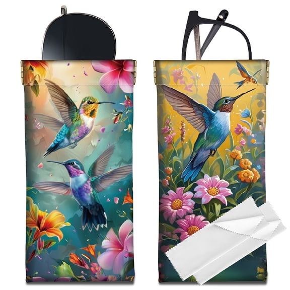 2 Pcs PU Leather Eyeglass Cases Soft Sunglasses Pouch Bags Squeeze Top Portable Glasses Cases Hummingbird Eyeglasses Holder