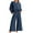 Navy 2 piece outfit for women, variant on Wycnly Womens 2 Piece Outfits Cotton Linen Long Sleeve Pullover and Wide Leg Pocket Pants Sets Casual Solid Loose Ladies Lounge Sets